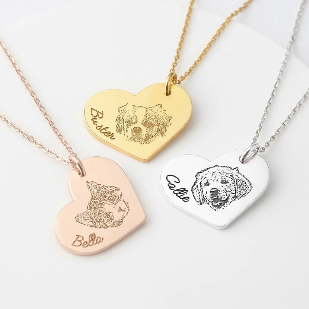 Custom Heart-Shaped Pet Necklace Stainless Steel
